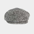 Black & White Wool Herringbone Gatsby Cap