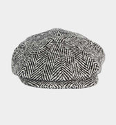 Black & White Wool Herringbone Gatsby Cap