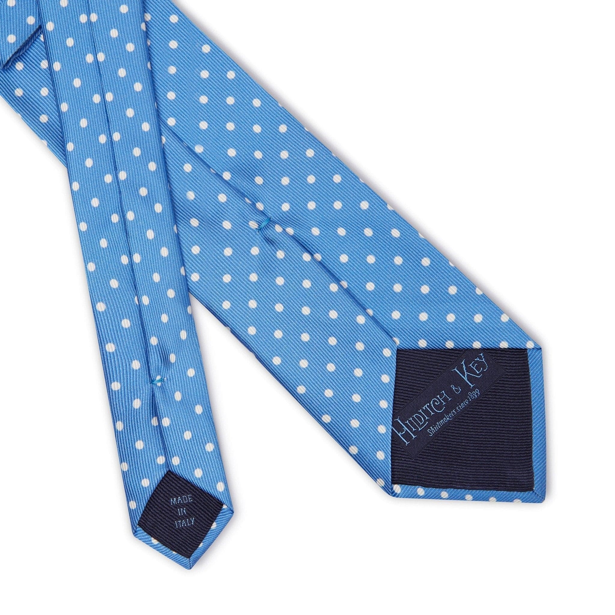 Blue Printed Silk Tie with White Medium Spots