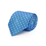 Blue Printed Silk Tie with White Medium Spots