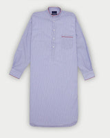 Blue Stripe End - on - End Sea Island Quality Cotton Nightshirt with Red Piping