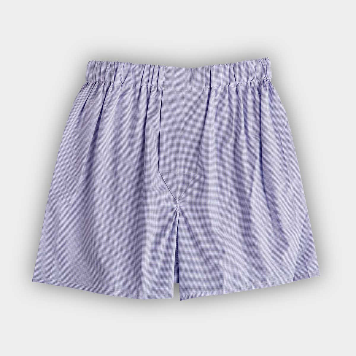 Blue & Micro Check Cotton Poplin Boxer Shorts