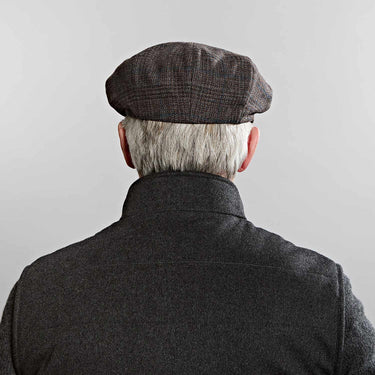 Brown & Blue Prince of Wales Check Wool & Cashmere Gatsby Cap