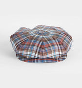 Brown Multicolour Check Silk, Linen & Wool Gatsby Cap