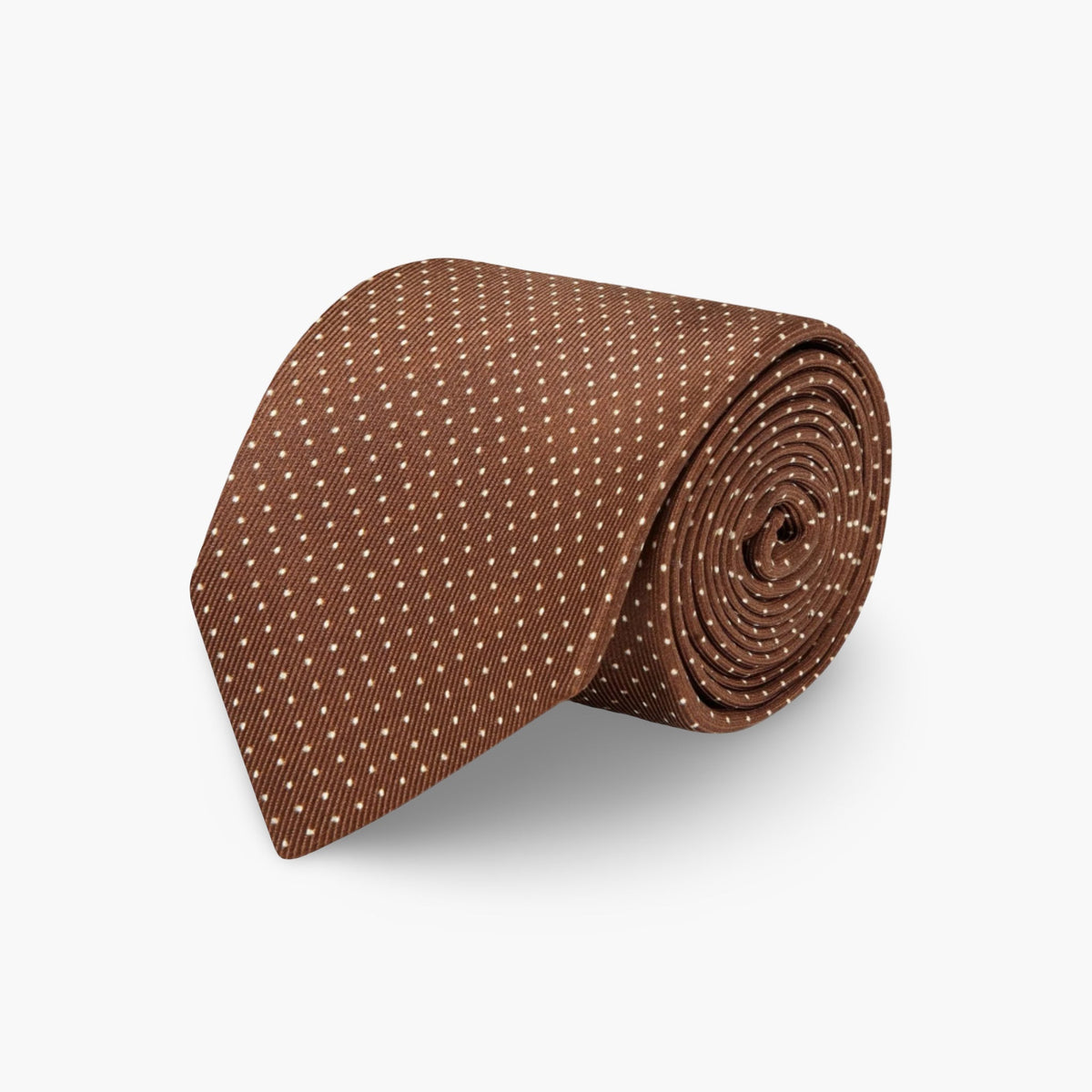 Brown Printed Silk Tie Pin Spots