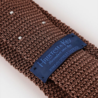 Brown & White Spot Knitted Silk Tie