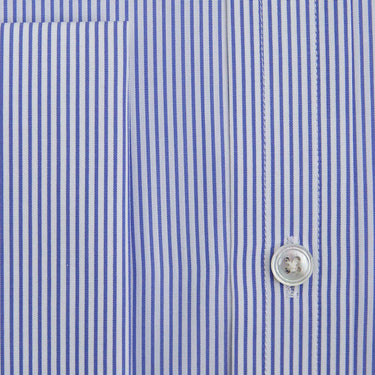 Classic Fit Blue Fine Bengal Stripe Cotton Shirt with Classic Collar & Double Cuff