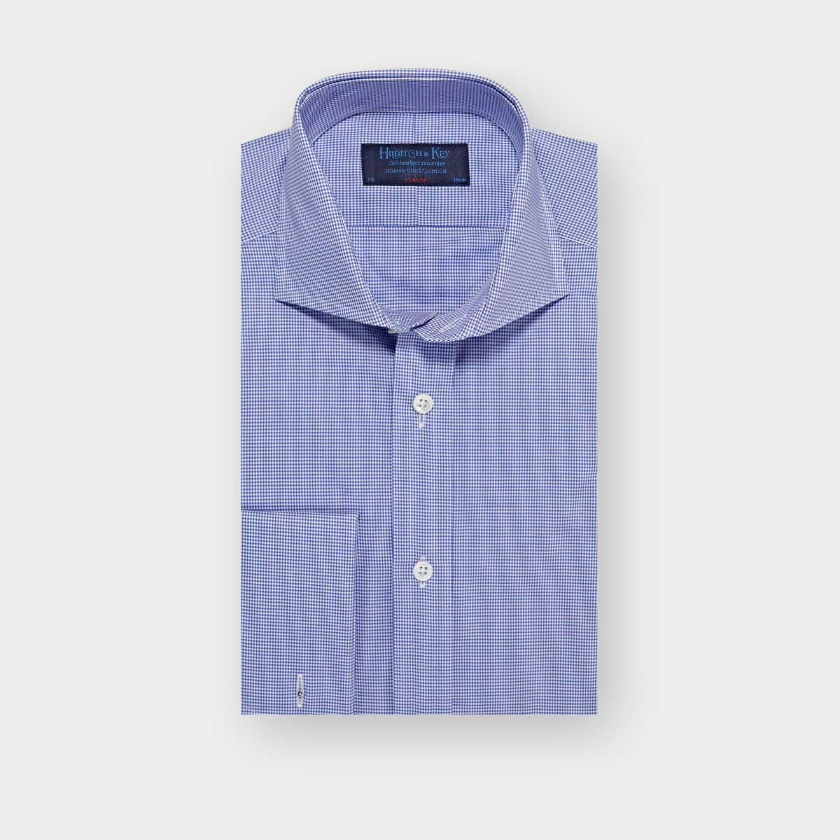 Classic Fit Shepherds Check Cotton Poplin Shirt Cut away Collar & Double Cuff