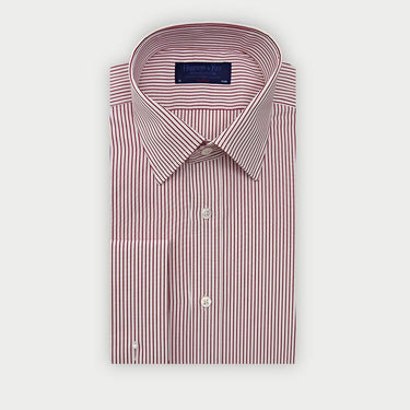 Classic Fit Burgundy Pinstripe Cotton Shirt with Classic Collar & Double Cuff