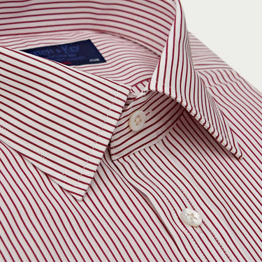 Classic Fit Burgundy Pinstripe Cotton Shirt with Classic Collar & Double Cuff