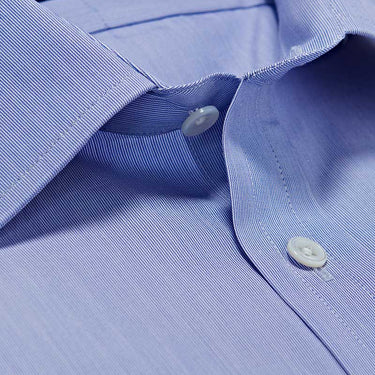 Classic Fit, Classic Collar, 2 Button Cuff Shirt in a Blue & White Hairline Poplin Cotton