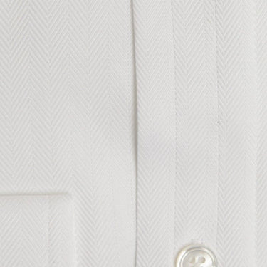 Classic Fit, Classic Collar, 2 Button Cuff Shirt in a Plain White Herringbone Cotton