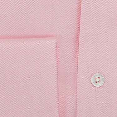 Classic Fit, Classic Collar, Double Cuff Shirt in a Plain Pink Herringbone Cotton