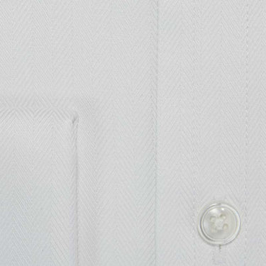 Classic Fit, Classic Collar, Double Cuff Shirt in a Plain White Herringbone Cotton