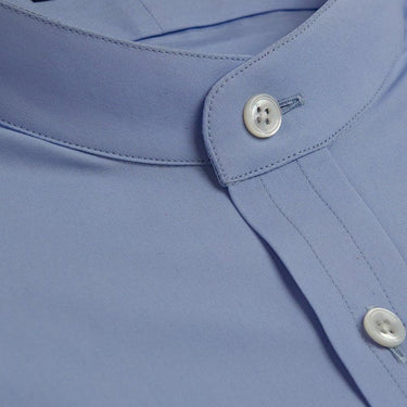 Classic Fit, Collarless, 2 Button Cuff Shirt in a Plain Sky Blue Poplin Cotton