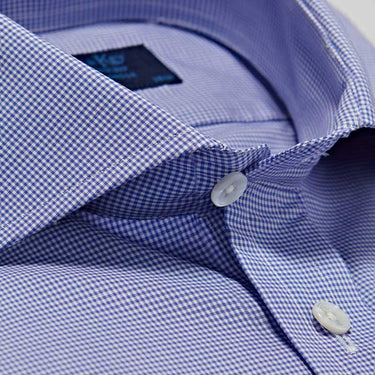 Classic Fit, Cutaway Collar, Double Cuff Shirt in a Blue & White Shepherds Check Poplin Cotton