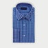 Classic Fit Dark Blue & White Wide Check Cotton Shirt with Classic Collar & Double Cuff