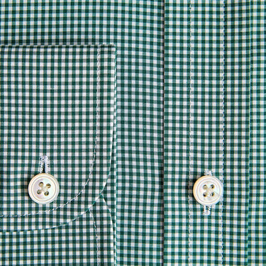 Classic Fit Green Small Gingham Check Cotton Shirt with Classic Collar & Two Button Cuff
