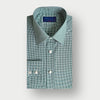 Classic Fit Green Small Gingham Check Cotton Shirt with Classic Collar & Two Button Cuff