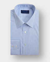 Classic Fit Light Blue Bengal Stripe Cotton Shirt with Classic Collar & Two Button Cuff