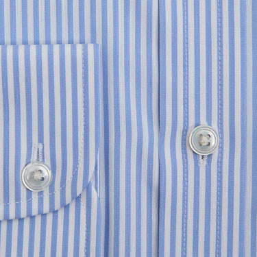 Classic Fit Light Blue Bengal Stripe Cotton Shirt with Classic Collar & Two Button Cuff