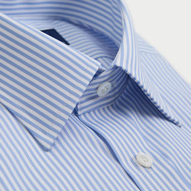 Classic Fit Light Blue Bengal Stripe Cotton Shirt with Classic Collar & Two Button Cuff
