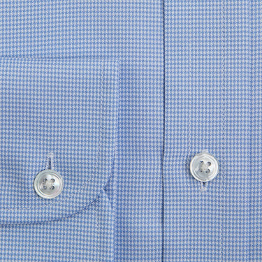 Classic Fit Light Blue Micro Houndstooth Cotton Shirt with Classic Collar & Two Button Cuff