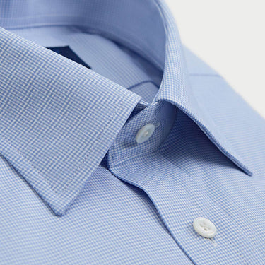 Classic Fit Light Blue Micro Houndstooth Cotton Shirt with Classic Collar & Two Button Cuff