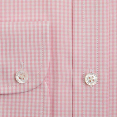 Classic Fit Light Pink Gingham Check Cotton Shirt with Classic Collar & Two Button Cuff