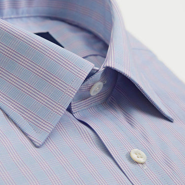 Classic Fit Lilac & Blue Overcheck Cotton Shirt with Classic Collar & Two Button Cuff
