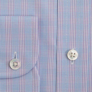 Classic Fit Lilac & Blue Overcheck Cotton Shirt with Classic Collar & Two Button Cuff
