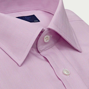 Classic Fit Lilac Herringbone Cotton Shirt with Classic Collar & Double Cuff
