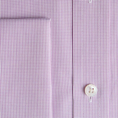 Classic Fit Lilac Micro Check Cotton Shirt with Classic Collar & Double Cuff
