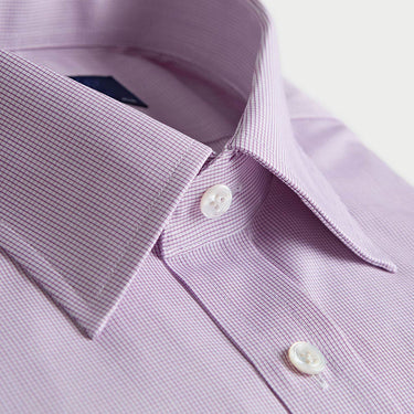 Classic Fit Lilac Micro Check Cotton Shirt with Classic Collar & Double Cuff