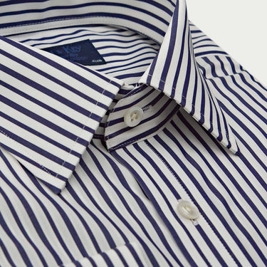 Classic Fit Navy Candy Stripe Cotton Shirt with Classic Collar & Double Cuff