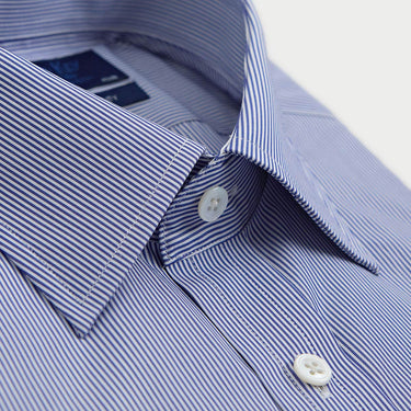 Classic Fit Navy Fine Bengal Sea Island Quality Cotton Shirt with Classic Collar & Double Cuff