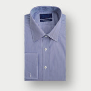 Classic Fit Navy Fine Bengal Sea Island Quality Cotton Shirt with Classic Collar & Double Cuff