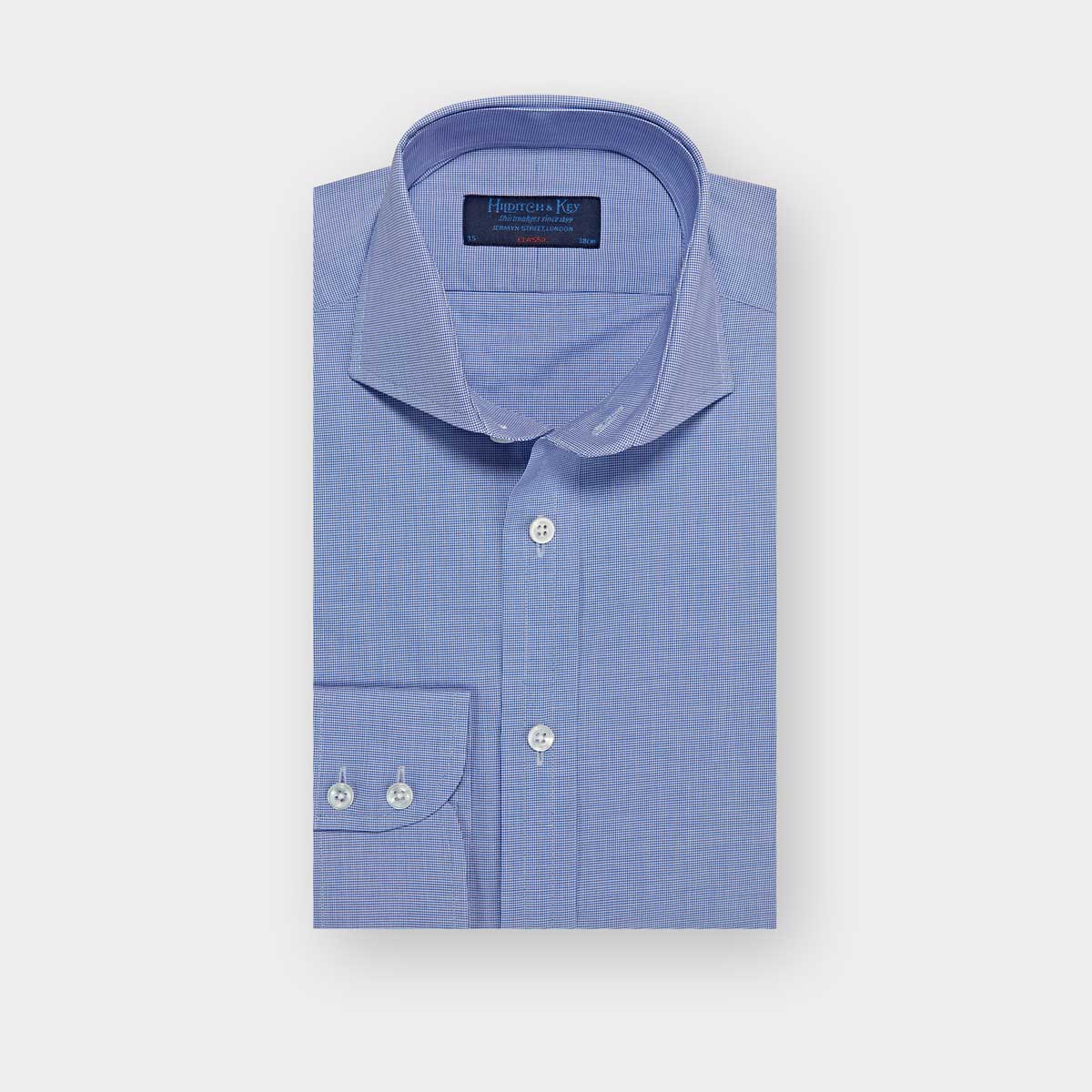 Classic Fit Micro Houndstooth Cotton Shirt Cut away Collar & Two Button Cuff