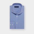 Classic Fit Navy Micro Houndstooth Cotton Shirt with Cut - away Collar & Two Button Cuff