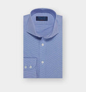 Classic Fit Navy Micro Houndstooth Cotton Shirt with Cut - away Collar & Two Button Cuff