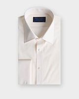 Classic Fit Plain Cream Cotton Poplin Shirt with Classic Collar & Double Cuff