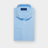 Classic Fit Plain Ice Blue Cotton Poplin Shirt with Cut - away Collar & Double Cuff