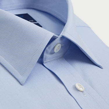 Classic Fit Plain Light Blue Sea Island Quality Cotton Twill Shirt with Classic Collar & Double Cuff