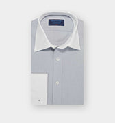 Classic Fit Plain Light Grey End - on - End Cotton Shirt with Classic Collar & Double Cuff