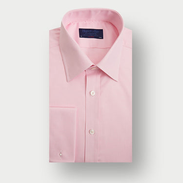 Classic Fit Plain Pink Textured Cotton Shirt with Classic Collar & Double Cuff