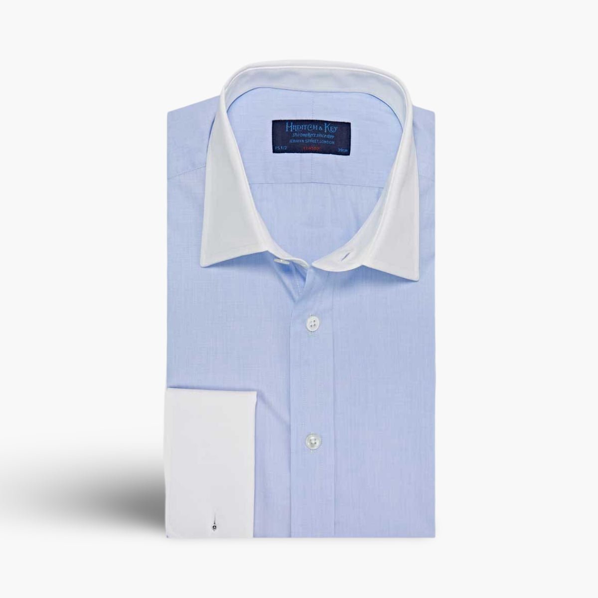 Classic Fit Plain Sky Blue End On End Cotton Shirt Classic Collar & Double Cuff