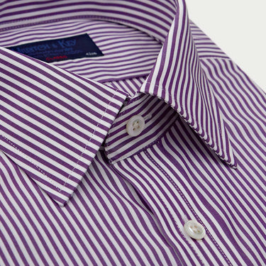 Classic Fit Purple Bengal Stripe Cotton Shirt with Classic Collar & Double Cuff