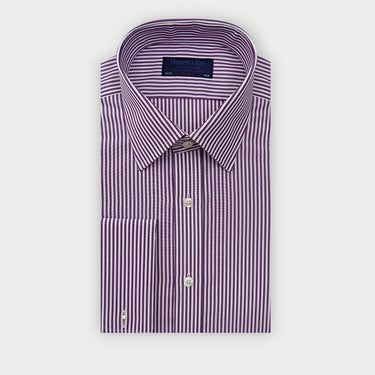 Classic Fit Purple Bengal Stripe Cotton Shirt with Classic Collar & Double Cuff