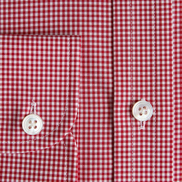 Classic Fit Red Small Gingham Check Cotton Shirt with Classic Collar & Two Button Cuff