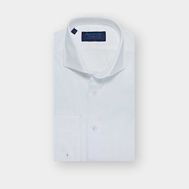 Classic Fit Satin Stripe White - On - White Cotton Shirt with Cut - away Collar & Double Cuff
